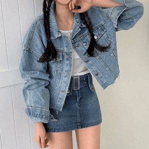 Same-day delivery leopard loose fit pintuck cutting denim jacket [blue/spring jacket/season/new semester/campus look/blue fashion]