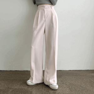 same day shipping ramp high waist wide two-pin tuck banding slacks (4 colors) [Guests / Office look / Work look / Spring shoe look / Campus look / Spring slacks]
