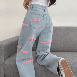 New York High Waist Lettering Bookle Wide Jeans [Vintage/Y2K/New Jin&#039;s/Festival/Summer Denim/Summer New Product]