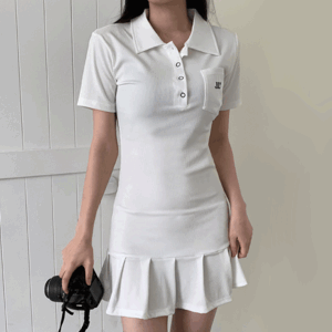 Same-day delivery Tinkey slim collar pocket pleats mini-dress (2 colors) [Summer dress / Elastic / Campus look / Vacation look / Summer mood / Overseas]