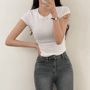 Same-day delivery Wrap Me slim cropped shirring short-sleeved T-shirt (4 colors) [New summer / Summer T-shirt / Elastic / White T-shirt / Unneck / Vacation look / Overseas / Inner short-sleeved]