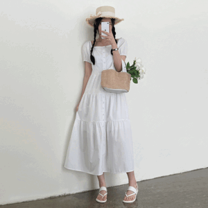 Same-day delivery [size selection/S-L] Delle loose fit Cancan flare long dress [summer dress / new summer vacation destination / travel / goddess dress / summer mood / vacation look / short-sleeved dress]