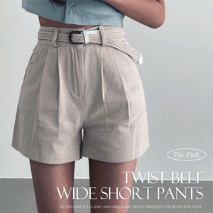 Warren High-waist Back Banding Two-Pin Tuck Twisted Belt Wide Shorts (3 colors) [Summer New / Vacation / Summer Pants / Summer Pants / Vacation Look / Picnic / Set / Belt SET]