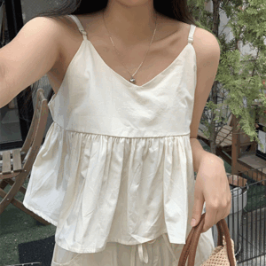 Ipt Loose fit Frill bustier + Back banding wide pants set (3 colors) [Summer new / Coordination set / Vacation / Cotton Tee / Festival / Vacation look]
