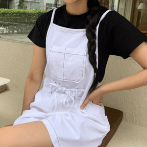 Jerick Loose Fit Back Banding Stitch Overalls (2colors) [New Summer / Vacation Look / Rain Boots Coordination / Picnic / Cool Denim]