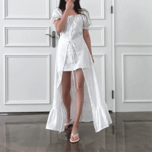 Terryu Loose Fit Puff Wrap Unbalanced Dress [New Summer Product / Summer Mood / Vacation / Goddess Dress / Mini Dress]