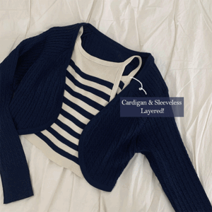 Mehin Basic Fit Twisted Knitwear Bolero + Sanggara Cropped Halter Sleeveless Set (3 colors) [Seasonal Look / Picnic / Anti-Sweat / Fall Cardigan / Coordination Set]