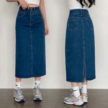 Two-toned denim back slit long skirt [New fall/Denim/Jeans Fashion]