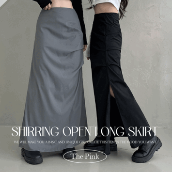 Open shirring slit long skirt (2 colors) [y2k / new fall / season / long skirt / unique]