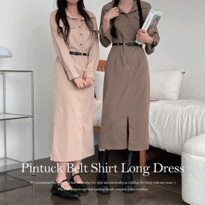 Durin Loose Fit Pintuck Belt Shirt Long Dress (3 colors) [Seasonal / Guest Look / Seasons Dress / Shirt Dress / FW]
