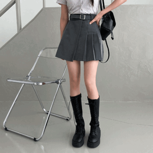 Edu Wrap Pleated Belt Mini Skirt (2 colors) [interseasonal/skirt/picnic/dog look/festival/tennis skirt]