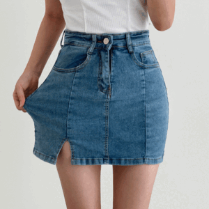 Petz slit denim mini skirt (2 colors) [Festival/Seasonal/Autumn styling]