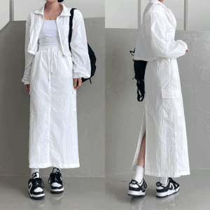 Conna Loose Fit Cropped Anorak Zip-Up + Cargo Long Skirt Set (3 colors) [Autumn New / Baslock / Festival / Two-Piece / Season / Training]