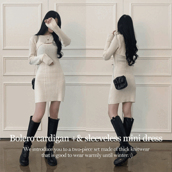 Dor Basic Fit Cable Knit Bolero Cardigan + Mini Dress (4 colors) [fw24/Seasonal/Two Piece/Knit Dress]