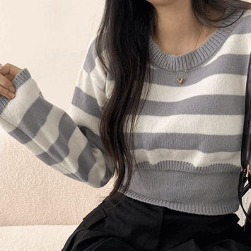 Loony Loose Fit Cropped Dangara Knitwear + Sleeveless Set (3 colors) [y2k / Striped Knitwear / Unique]