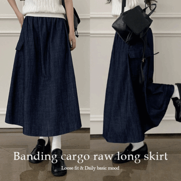 slan banding cargo raw material long skirt [y2k / new fall / denim skirt / jean coordination]