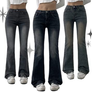 [short, long/length selected] Kowa high-waist washing semi-bootcut jeans (3 colors) [y2k/short pants/denim/vintage/seasonal]