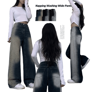 [Short, Ki, Long / Length] Miu High-Waist Napping Wide Jeans (3 colors) [y2k / Daily Look / Napping Pants / Short Girls / Tall Girls / Pants]