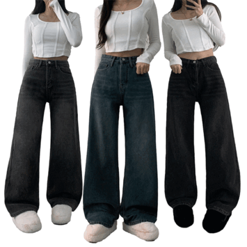 Wami fleece wide washed jeans (3 colors) [short girl / new winter / denim pants / winter pants / woolen pants]