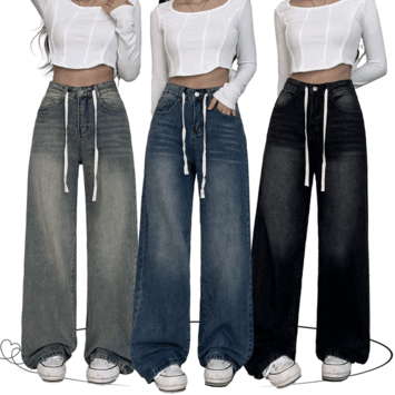 Johnny String Wide Washing Jeans (3 colors) [New Winter / Short Girl / Daily Look / y2k]