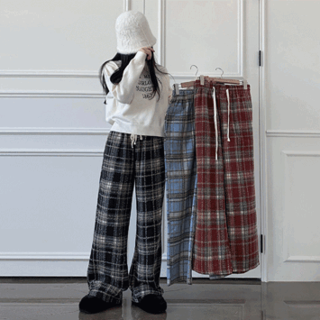 cheddy banding wool checkered wide straight pants (3 colors) [new winter / Christmas / year-end pants / winter pants / Christmas pants]