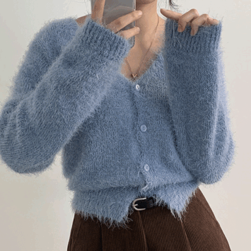 [1+1 Discount] Asher V-neck Angora Cardigan (4 colors) [Short girl / New winter / Knit cardigan / Layered]