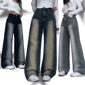 [Short, Ki, Long / Length] Chisha High-Waist Fleece-Waist Wide Pants (5 colors) [Short Girls / Denim Pants / New Winter / Y2K]