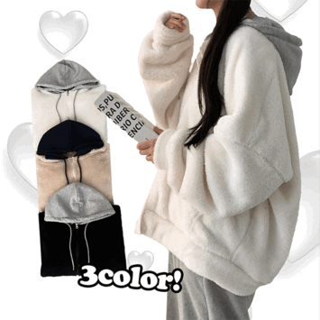 [1+1 Discount] Deeky Oversized Fit Two-Way Coloring Hooded Fleece Zip-Up (3 Colors) [Short Girl / Fleece Jacket / Winter Outer / Wool Coat / Couple Fleece]