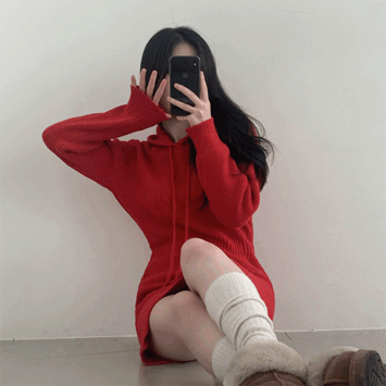 Liel hooded knit dress (4 colors) [Short girl / Body correction / Year-end look / Christmas]