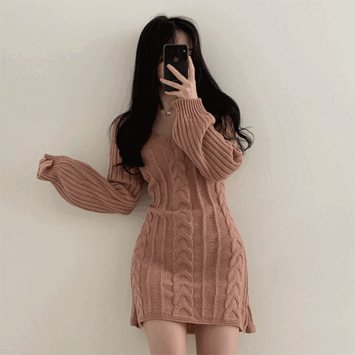 Suni Twisted Knitted Mini Dress (5 colors) [Short girl / Date look / Body correction / Waistband adjustment / Guest dress / Winter dress]