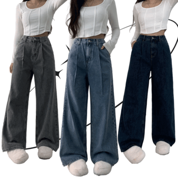 [Short, basic, long/length] Wrapping Pin Tuck High-Waist Wide Napping Jeans (5 colors) [Short girl / Tall girl / Denim pants / Winter pants]