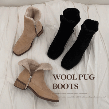 With this, wool pug boots (2 colors) [New winter product/sued boots/feminine]