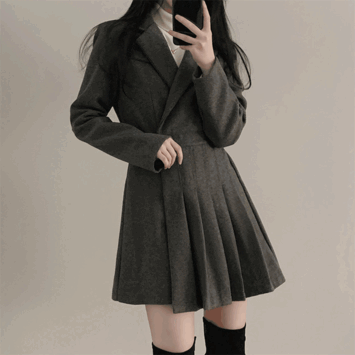 Lee Kong Loose Fit Wool Pleats Jumpsuit (2 colors) [Salmon look/Skirt/Skirt/Feminine/Classical/Wool Blended/Office Look]