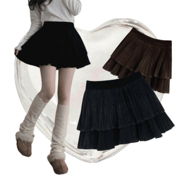 Lega velvet cancan pleats skirt (2 colors) [winter skirt/year-old look/skirt pants/underpants/tennis skirt/flare]