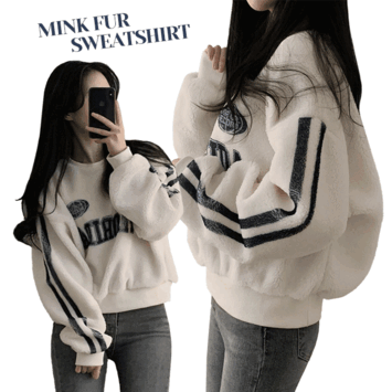 Nugo overfit printed mink fur sweatshirt [year-end/soft/fleece sweatshirt/casual/round sweatshirt]
