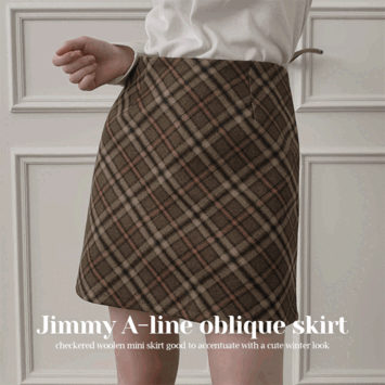 Jimmy A-line woolen mini skirt (2 colors) [Checkered skirt/year-end/fresh look/slim fit skirt/wool skirt]