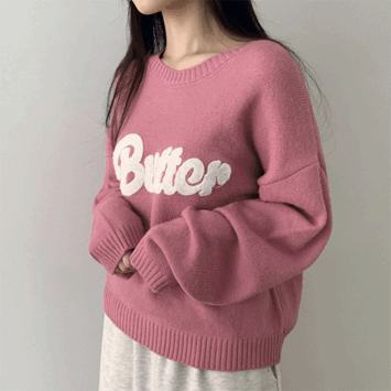 Pudy Loose-Fit Lettering Long-Sleeved Knitwear (5 colors) [Winter Knitwear / Lovely / Quilted / Short Girl / Knit Vest]
