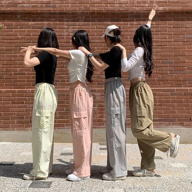 [Pink Production] Hance High-Waist Wide String Cargo Pants (4 colors) [Summer Pants/Summer Pants/Festival/Vacation Look/Bask/Pink]