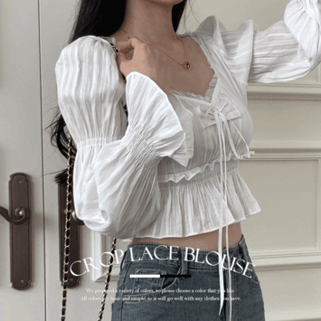Ilpo Basic Fit Crop Lace Long-Sleeved Blouse (2 colors) [interseasonal / fall styling / guest look / fall blouse]