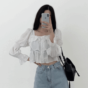 Ruffer Loose Fit Frill Cropped Blouse (3 colors) [New Autumn / Autumn Blouse / Autumn Coordination / Guest Look / Office Look / Festival]