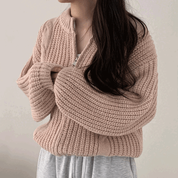 Batzu Loose Fit Hachi Twisted Knitted Zip-Up Cardigan (4 colors) [New Autumn / Balloon / Daily Look / Outer]