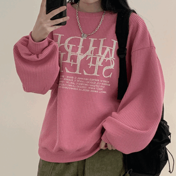 [Additional fleece] Waden Oversized fit Lettering Waffle Knit Sweatshirt (4 colors) [sweatshirt/training set/big size/y2k]