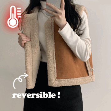 Jubit Reversible Sheepskin Coat Wool Vest (3 colors) [Short girl / Double-sided vest / Wool vest / Winter outer / Winter new product]