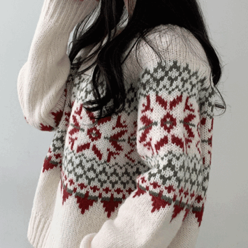 Lee&#039;s Loose Fit Nordic Snowflake Knitwear (2 colors) [Short girl/New Winter/Christmas/Year-end Look]