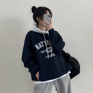 shoulder color oversized fit napping hoodie (4 colors) [new winter/school uniform/apartment fit/big size/winter outer/winter hoodie/training]