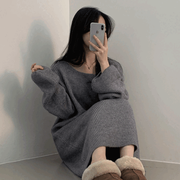 Mimoo Macaron Knit Long dress (3 colors) [New winter product/Winter dress/Casual look/Courtesy look/Big size knitwear/Big size dress]