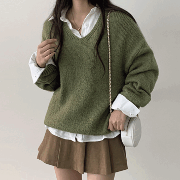 Pavar loose fit alpaca V-neck knitwear (7 colors) [New winter product / Knit couple look / Short girl knitwear / Knit sweatshirt / Layered knitwear / Winter guest look]