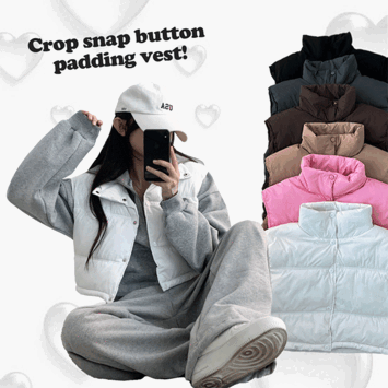 Rookie Crop Snap Button Padded Vest (6 colors) [Short Girl/New Winter/Casual Look]
