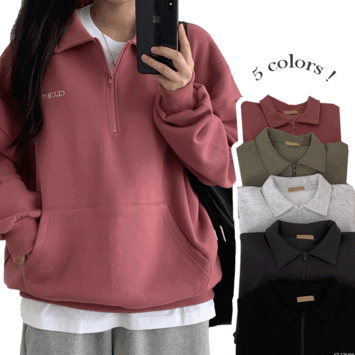 Bessey Oversized Fit Embroidery Semi-Zipup Fleece Sweatshirt (5 colors) [Short girl / New Winter / Anorak / Couple Sweatshirt / Overfit Sweatshirt / Rainbow Sweatshirt]