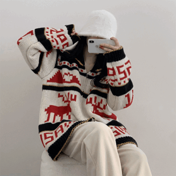 Jimny Nordic Two-Way Oversized Fit Knit Zip-Up [Winter Knitwear/Winter Outer/Knit Girl/Year-end Look/Cardigan]